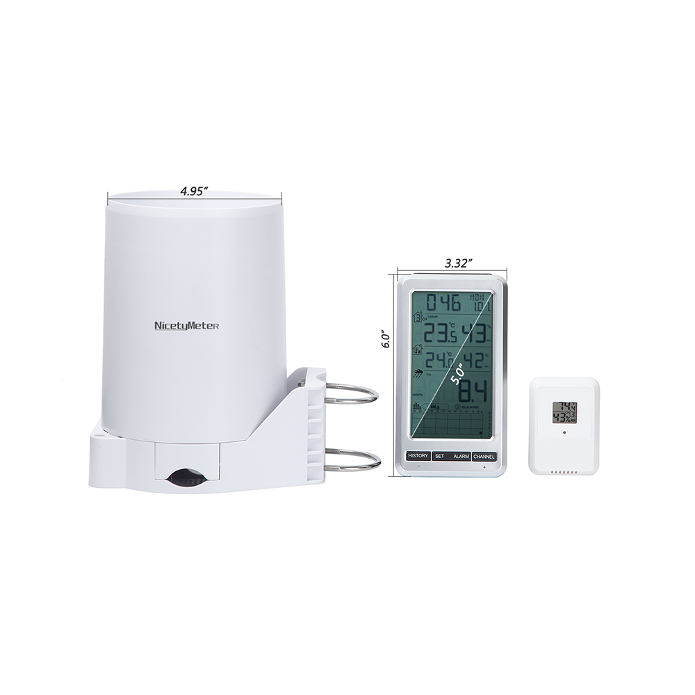 Garden Weather Station - 0206 RF 433mhz เครื่องวัดปริมาณน้ำฝนแบบไร้สายชนิดถังพลาสติก สถานีตรวจอากาศกลางแจ้ง สำหรับสวน