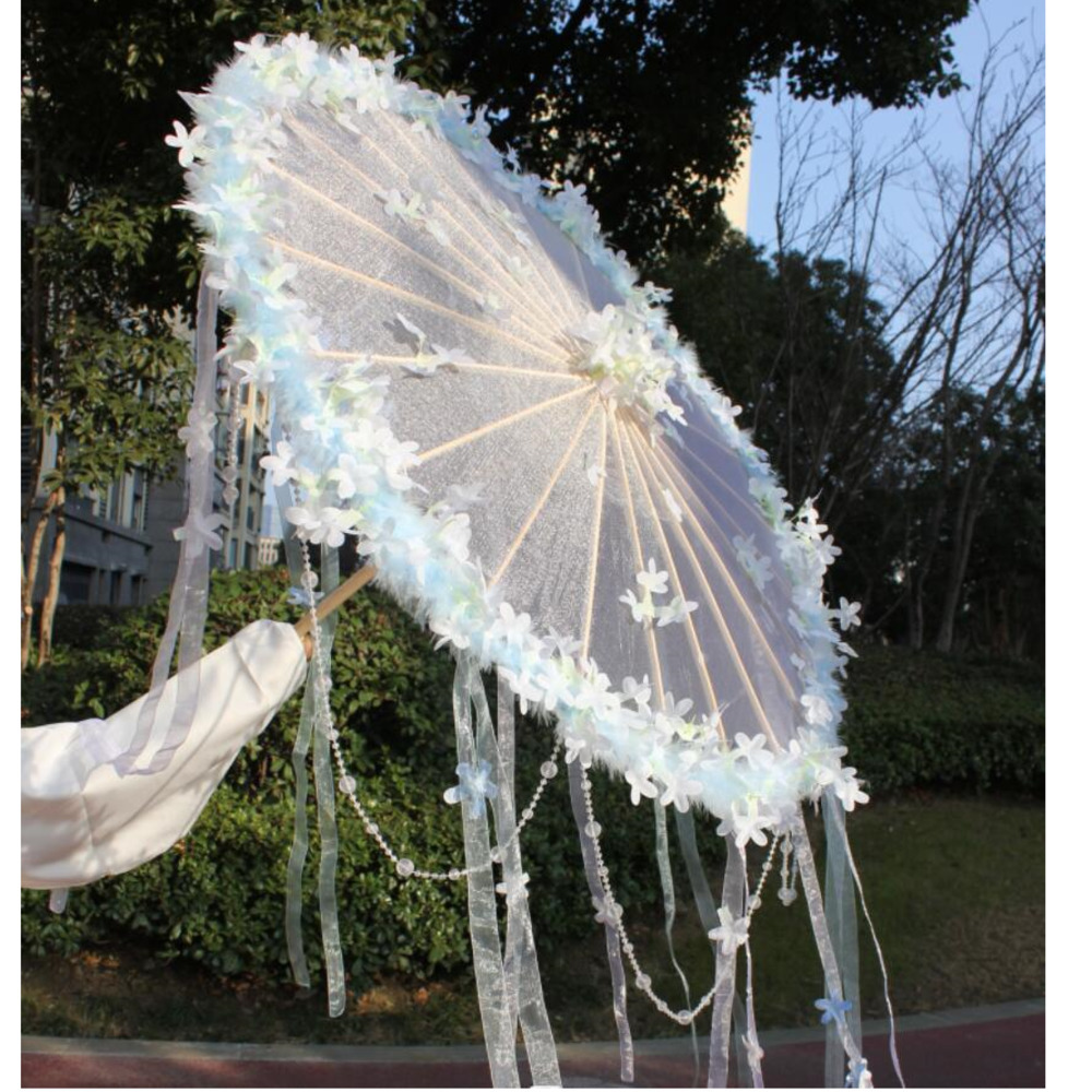 Smart Garden Umbrella - Hanfu ดอกไม้กันน้ําชายหาดลูกไม้ร่มรถ Shade Feather Lolita Streamer