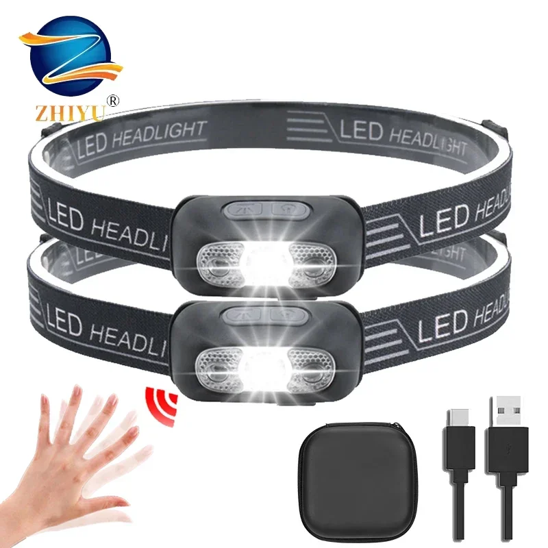 Smart Led Garden - ไฟหน้า LED ขนาดเล็กแบบชาร์จไฟได้ผ่าน USB, ไฟฉายหัวเซ็นเซอร์คลื่นโคมไฟกลางแจ้งสำหรับเดินป่าตั้งแคมป์ฉุกเฉินปลา