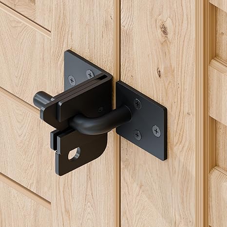 Smart Garden Gate Lock - ตัวล็อคประตูแบบเปิดด้านขวา ล็อคอัตโนมัติ สำหรับรั้วไม้ ตัวล็อคแบบคันโยกแรงโน้มถ่วง สำหรับประตูรั้ว รางสีดำ