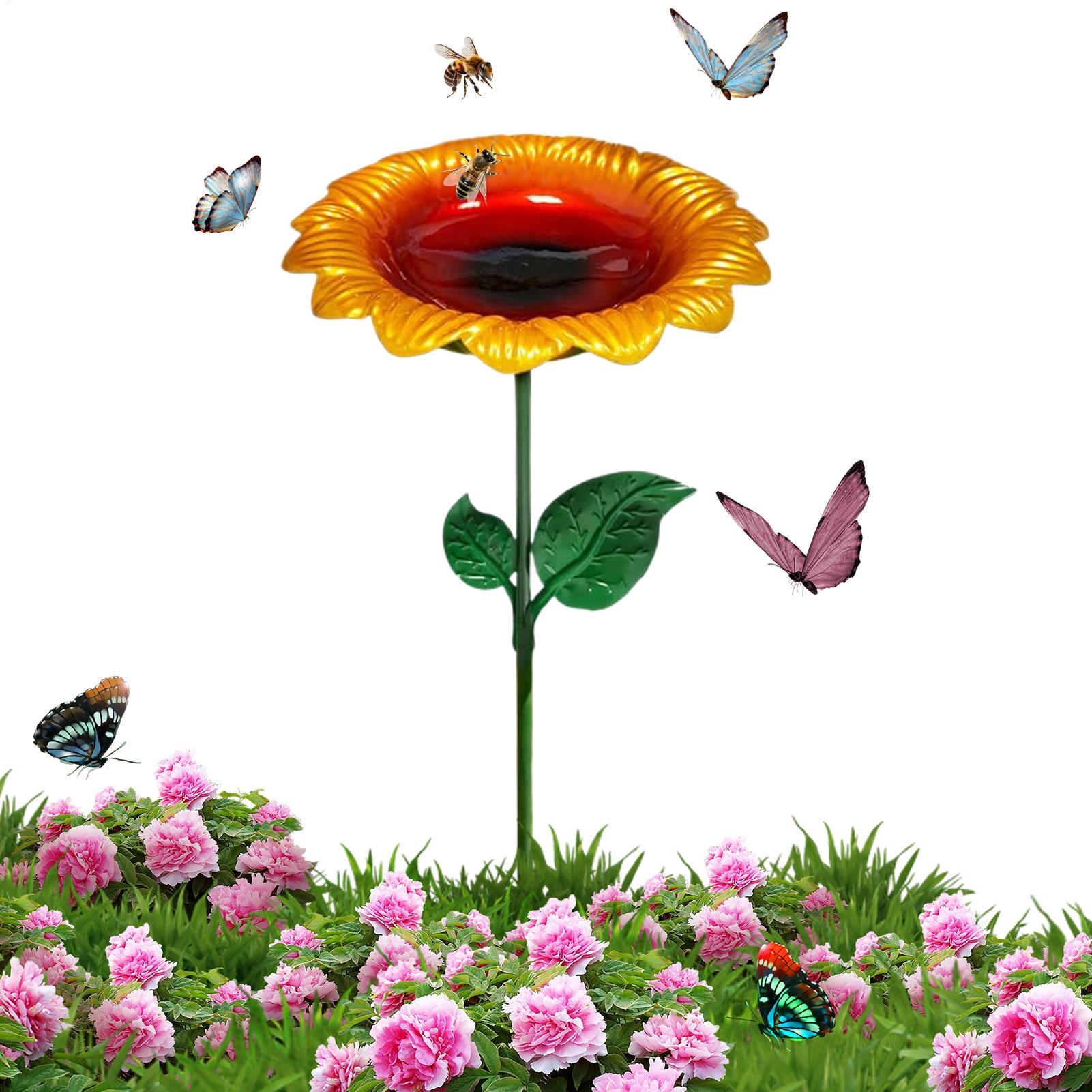 Garden Weather Station - อ่างอาบน้ำนกในสวนพร้อมขาตั้งโลหะสำหรับกลางแจ้ง ชามอาบน้ำนกกลางแจ้ง ที่ให้อาหารนก ทนทานต่อสภาพอากาศ สถานีให้อาหารสำหรับสวน