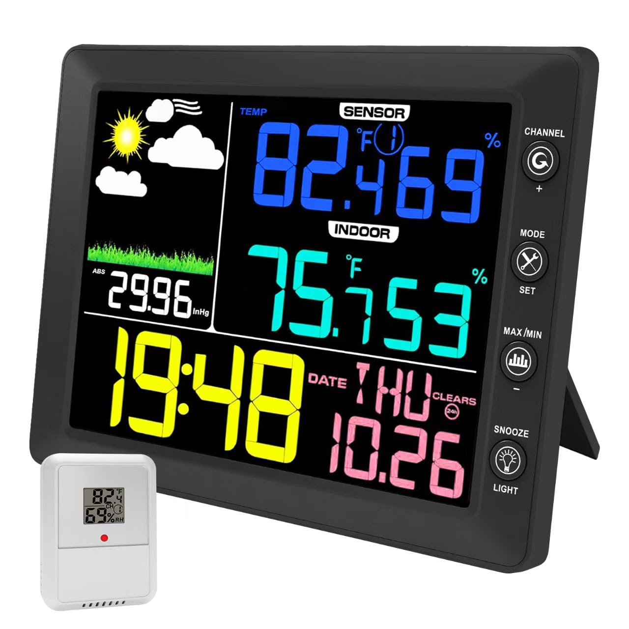 Garden Weather Station - สถานีอากาศไร้สายพร้อมเซ็นเซอร์กลางแจ้ง 8.3 ''จอแสดงผลสีดิจิตอลเครื่องวัดอุณหภูมิความชื้น 3-in-1 เซ็นเซอร์สําหรับ Home
