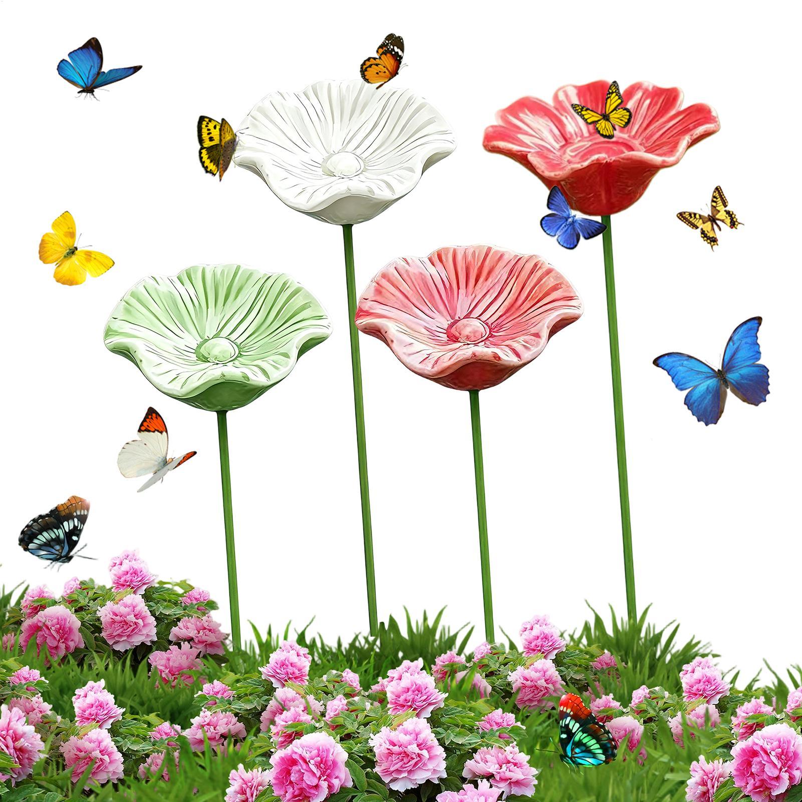 Garden Weather Station - ชุดชามเซรามิกรูปผึ้ง 4 ชิ้น สำหรับให้น้ำแมลง ทำด้วยมือ ทนทานต่อสภาพอากาศ
